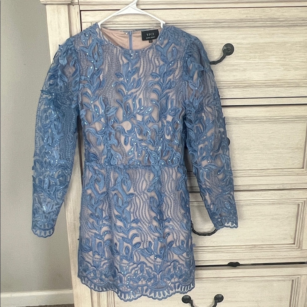 Vici Periwinkle Lace Long-Sleeve Mini Dress - Picture 3 of 6